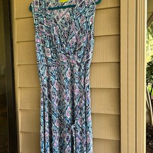 Sigrid Olsen dress accordian pleats, wrap v-neck with cord waist tie. Sz XL